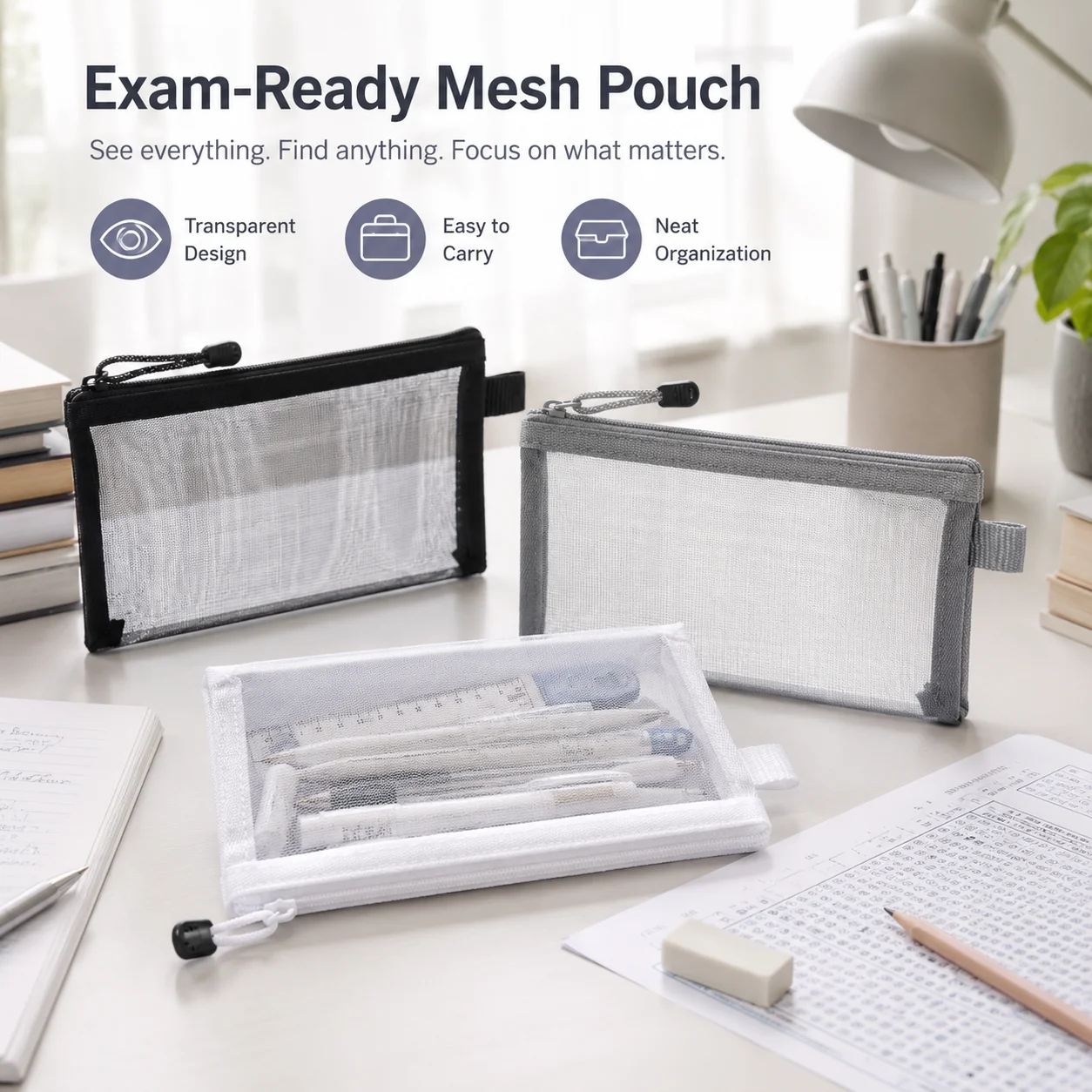 Şeffaf Fileli Kalem Çantası, S - Clear Mesh Pencil Pouch For Exam incelemesi ve fiyatı