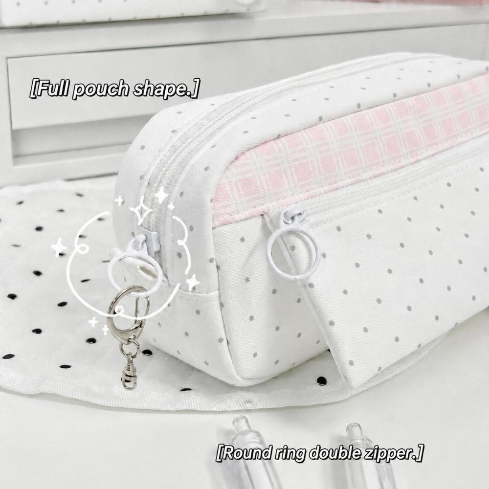 Estetik Puantiyeli Ekose Kalem - Aesthetic Large Pencil Case Pouch incelemesi ve fiyatı