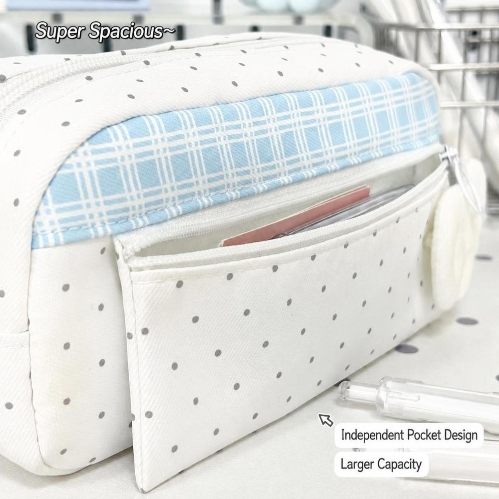 Estetik Puantiyeli Ekose Kalem - Aesthetic Large Pencil Case Pouch incelemesi ve fiyatı